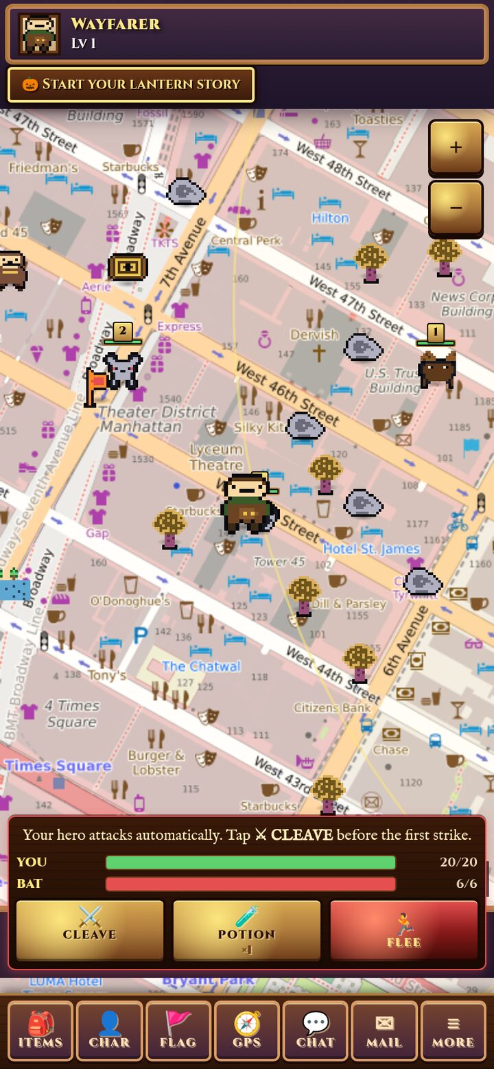 Current Mapsworn hero and monster combat on a real-world street map