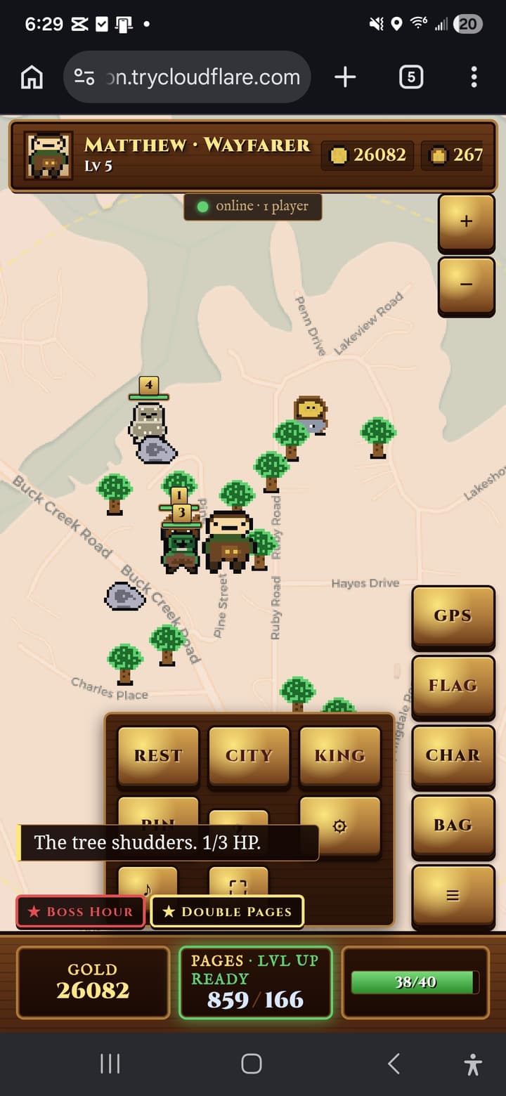 Mapsworn gameplay — combat with a hostile mummy on a real street map